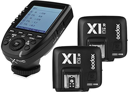 Godox Xpro-C Flash Trigger con 2 Ricevitori Flash X1R-C, Sistema di Scatto Wireless X a 32 Canali, 16 Gruppi, Supporto TTL Autoflash 1/8000s HSS Compatibile con Fotocamera Canon