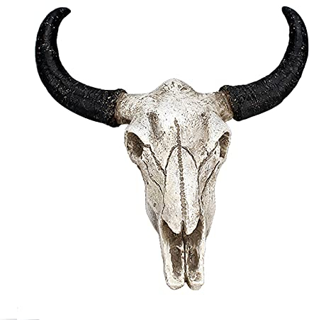 Yuemei Harz Kuhschädel Kopf Geweih Hirsch Wandskulptur, 18 x 22cm - Wanddeko Geweih Modern - Hirschkopf 3D Deko Schädel, Figur Skulptur Deko, Robustes Dickes Material (Kuhschädel)