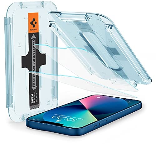 Spigen Glas.tR EZ Fit Schutzfolie kompatibel mit iPhone 13 Mini, 2 Stück, Kratzfest, 9H Härte Folie