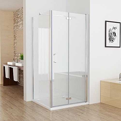 MIQU Duschkabine 100 x 100 x 195 cm Eckeinstieg Falttür Duschabtrennung, 100 Faltbar Duschtür mit 102 Seitenwand 6/8 mm NANO ESG Glas Duschwand, Drehfalttür Komplett Dusche ohne Duwchwanne