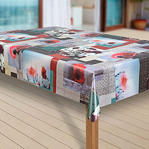 laro Wachstuch-Tischdecke Abwaschbar Garten-Tischdecke Wachstischdecke PVC Plastik-Tischdecken Eckig Meterware Wasserabweisend Abwischbar |43|, Muster:Blume rot-grau, Größe:100x140 cm