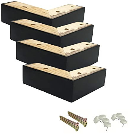 Pieds de Meubles en Bois Solides Naturel 4 Pièces Robustes,Remplacement Pieds D'armoire de Pieds de Lit de Pieds pour Canapé Noires,Peut Transporter Jusqu'à 500 KG (5cm/2in,7-shaped)