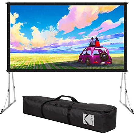 Kodak 120” Dual Projector Screen w/Stand | Fast Fold Gray Front & Rear Projection Backdrop for Outdoor & Indoor Movies with Tripod, Outdoor Stability Kit, & Black Storage Carry Case