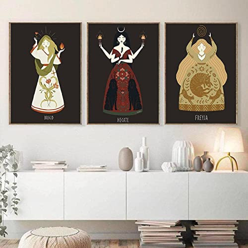 AIVYNA Retro Poster Und Kunstdrucke Wandbilder Slawisch Keltisch Griechische GöTtinnen Tarot Posterdruck Feminine Gemälde Heimdekoration FüR Schlafzimmer Rahmenlos 50×70cm×3pcs