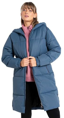 Dare2b Indulgent Jacket Womens Long Coat Jacket water repellent recycled fabric - full zip with 2 low zipped pockets, hood and elasticated cuffs