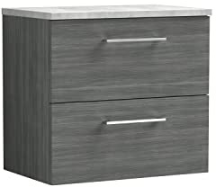 nuie ARN524LBG Arno Modern Bathroom Wall Hung 2 Drawer Vanity Unit with Laminate Worktop, Anthracite