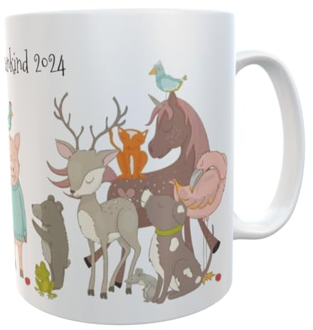 Kindergarten Tasse Tiere mit Namen Kunststofftasse Kindergartenkind 2024 Geschenk KInder Kiga Kita Krippe (Tiere bunt Kunststoff)