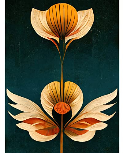 Wee Blue Coo Art Deco Abstract Tulips Orange Mustard Bold Painting Unframed Wall Art Print Poster Home Decor Premium
