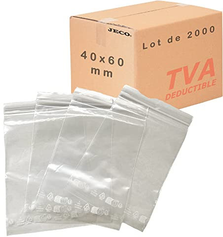 Jeco - Lot de 2000 sachets à fermeture zip transparent format 40 x 60 mm : 4 x 6 cm 50µ - qualité alimentaire
