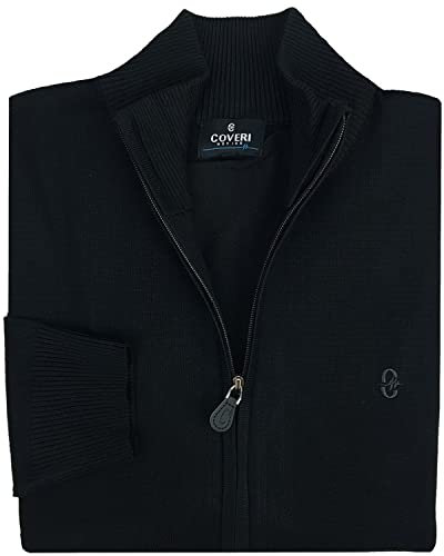 Maglione a Giacca Uomo Cardigan Aperto con Zip Cerniera Collo Alto M L XL XXL 3X (XXXL - Nero)
