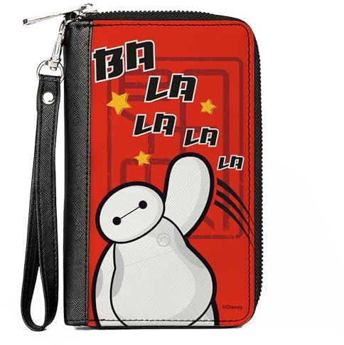 Buckle-Down Disney Geldbörse, Zip Around Big Hero 6 Baymax Ba La La Pose Rot Schwarz Weiß Veganes Leder, Rot/Ausflug, einfarbig (Getaway Solids), 7.5x4.5, Casual
