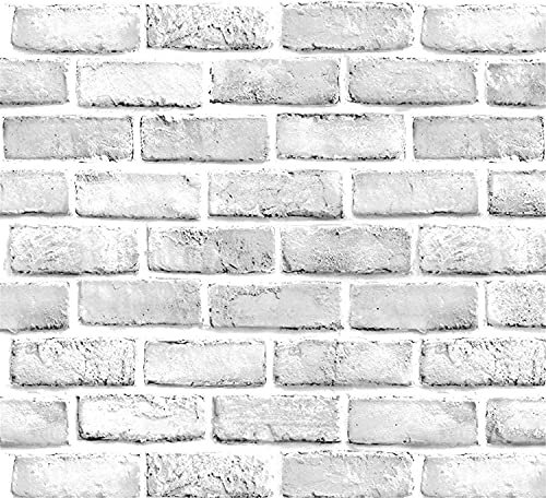 VOLEAAR White and Grey Brick Contact Paper 45 x 1000CM Peel and Stick Wallpaper Vinyl Self Adhesive Removable Waterproof Wall Paper for Wall Countertop Cabinet Bathroom Kitchen Shelf Liner