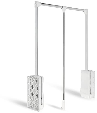DOJA Barcelona | Klappbarer Kleiderlift | 875-1200mm | Weiss | Garderobenlift für Garderobe, Schrank, Ankleidezimmer | Wardrobe lift | Garderobenstange für Mäntel, Kleider...