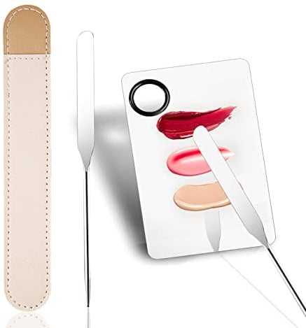 Penubuy Picasso Makeup Spatula and Palette Set, Korean Makeup Tool with Leather Cover, Stainless Steel Palette with Scraper for Cosmetic Pigment Blending