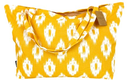 TRESMESTRES Grand Sac de Plage XXL Extra Large Famille - Style Méditerranéen/Doublure à l'Intérieur / 40L - Sac Cabas de Femme en Grand Format ou Grand Tote Bag pour l'Été - Moutarde, 65x40 cm