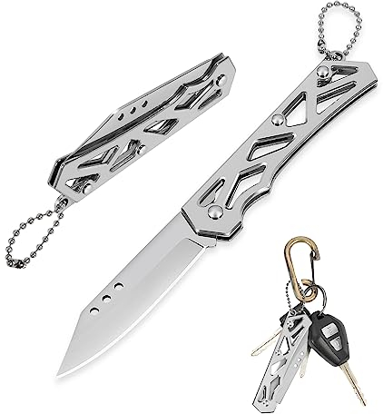 YiMai 2 Pezzi Coltellino Pieghevole Tascabile Piccolo con Moschettone, Coltello EDC per Tagliare Frutta, Campeggio, Raccolta Funghi, Pesca e Caccia (Argento)