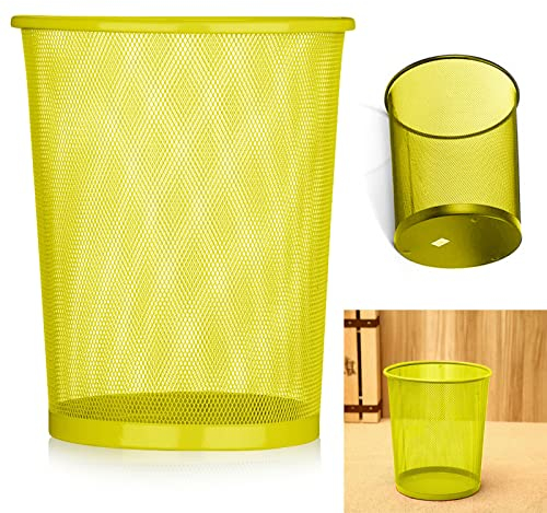 ARA CHOICE Colourful Metal Mesh Waste Bin Rubbish Paper Net Basket Home Office Durable and easy to use Recycling Bin for Bedrooms Multi Colour. (Yellow)