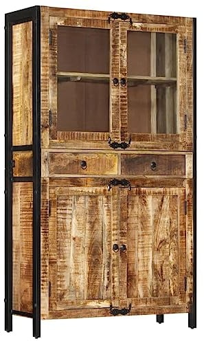 vidaXL Aparador, Armario de Almacenaje, Aparador con Puertas, Mueble para Salón, Estilo Industrial, Madera Maciza de Mango sin Tratar 100x40x175 cm