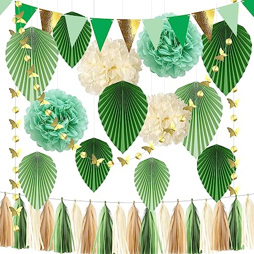 YBwanli Party deko grün gartenparty,Partydeko,Geburtstagsdeko dschungel,Gestalten Sie eine stilvolle Dekoration durch die Kombination verschiedener grüner Overlay-Elemente