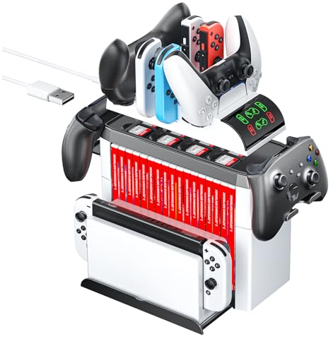 Switch multifunktional Lagergestell，Switch Spiele Aufbewahrung mit Controller Ladestation, NS TV-Dock,Switch OLED-Ladestation,NS Disc-Halter Kopfhörer Lagerung Rack，Switch Zubehör