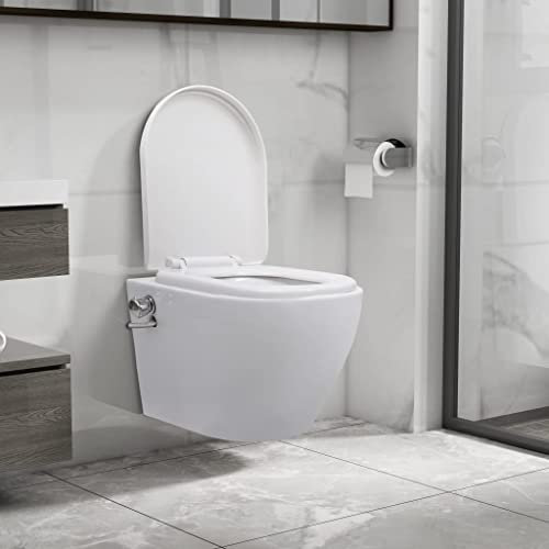 RAUGAJ Wall Hung Rimless Toilet with Bidet Function Ceramic White,Item colour-White