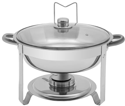 Chauffe-plat rond en acier inoxydable - 5 l - Pour buffet et buffet - Pour restauration, buffet et fête - Argenté