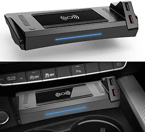 UsmAsk Wireless Car Charger for A4 2019-2021 A5 2020 2021 S4 S5 2021 RS4 RS5 2019 2021 Center Console Accessory Panel,15W Qi Fast Charging Phone Charger Pad with QC3.0 USB Charger