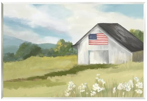 Stupell Industries Amy Hall Wandschild mit amerikanischer Flagge auf Scheune