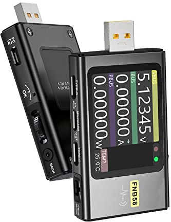 QENETY FNB58 USB Tester, DC 4-28V USB Spannungsmesser USB Voltmeter Amperemeter Tester, USB Type-C Schnellladeprotokoll Kapazität Tester Max 7A Amperemeter PD Trigger Digital Voltmeter, 2320-10-1209