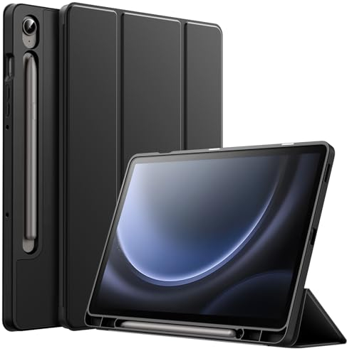 JETech Case for Samsung Galaxy Tab S10 FE / S9 FE 10.9-Inch with S Pen Holder, Soft TPU Tri-Fold Stand Protective Tablet Cover, Support S Pen Charging, Auto Wake/Sleep (Black)