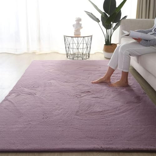 ZWPILY Moderner Flauschiger Kurzflor Teppich, Anti-Rutsch Unterseite, Waschbar bis 30 Grad, Felloptik, Hochflor Teppich Wohnzimmer Kunstfell Super Softes Kaninchenfell Imitat,Lila,60x110cm
