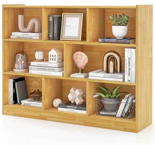COSTWAY Wooden Cube Bookcase, 3 Tier Open Storage Shelving Unit with 8 Compartments, Freestanding Display Bookshelf for Living Room, Kids Playroom and Study (Wooden)