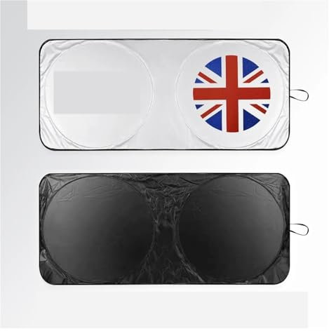 Parasol Coche Delantero Parasol Para Parabrisas De Coche MINI Para Cooper Para R56, Cubierta Protección UV Logotipo Bandera Reino Unido Emblema Accesorios Para Auto Parasol Luna Coche(Red UK 150x70cm)
