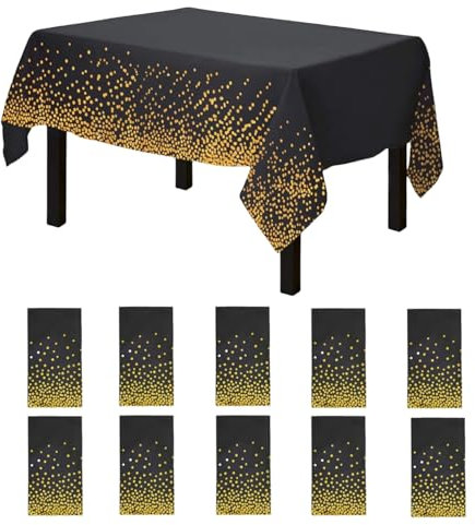 CEILIWEN 10 Packs of Black and Gold Party Tablecloths, Disposable Tablecloths Table Covers, Table Decoration for Party, 274x137cm (BLACK GOLD-10 PACKS)