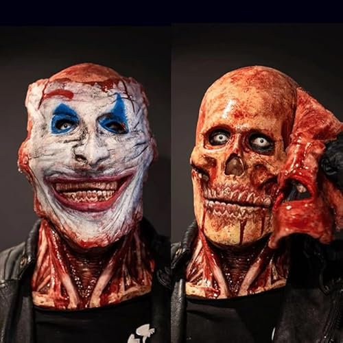 Upriver Halloween Horror Clown Maske - Blutiger Schädel Latex Doppelte Schicht Abziehbar Mit Beweglichem Kiefer - Deko für Cosplay Party Kostüme