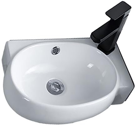 Eckwaschbecken zur Wandmontage mit Armaturen und Abtropfgestell, kleines Eckwaschbecken für Waschtisch, Badewanne, Spa, Überlaufablauf im Lieferumfang enthalten