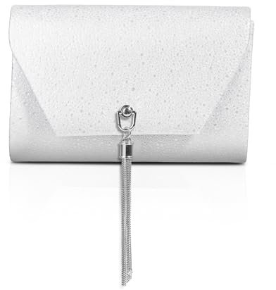 Michelle Moon- Pochette Donna Elegante Argento per Matrimoni, Feste ed Eventi | Clutch Argento a Tracolla, Ideale Borsa Elegante Donna Cerimonia con Strass; Borsa a Mano Donna per Occasioni Speciali