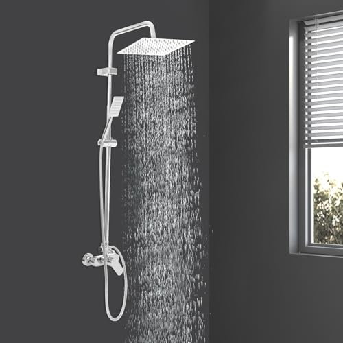 Susoso Duschset, Duschsystem mit Kopfbrause und ABS-Düsen Modern Wandmontage Regendusche 2 Wasserauslassmodi Langer Duschschlauch für Badezimmern Silber