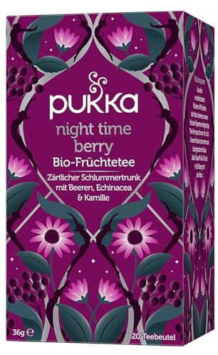 Pukka Tee, Bio-Früchte-Kräutertee Night Time Berry, Kamille, Lavendel, Echinacea, Holunderbeere, Für eine friedliche Abendruhe, 20 Teebeutel