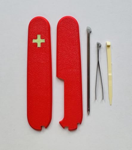 Replacement Covers For Victorinox Scales Plus 91mm Plastic Handles With Toothpick Tweezers And Pen Glowing Cross (Red)