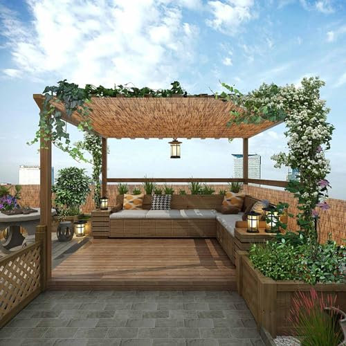 Rouleau de clôture en bambou pour bordure de jardin, brise-vue et isolation thermique, clôture de style tropical pour balcon, extérieur, terrasse, arrière-cour, couleur carbonisée, durable et