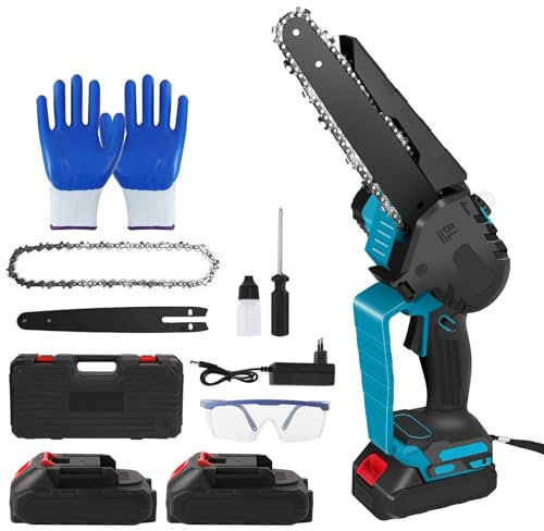 Mini-Kettensäge mit Akku, 7500 mAh, 2000 W, elektrische Kettensäge, kabellos, automatische Schmierung, werkzeuglose Kettenspannung, Schnellladegerät, für Garten, Bauernhof und Park
