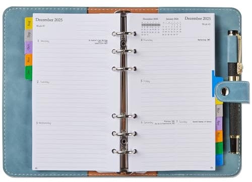 Kalender 2025 2026, Personal A6 Wochenplaner/Terminplaner 1 Woche 2 Seite mit Monatsübersicht, Tasche, Softcover, Klein Schülerkalender Ringbuch, Taschenkalender Buchkalender Planer, Aug-Jul(Englisch)