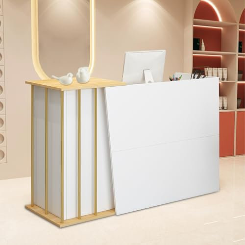 SJMDMZD Empfangstheke Rezeption aus Holz, Thekentisch Für Kasse und Einzelhandel, Moderner Büro Rezeptionstisch mit Abschließbarer Schublade für Kleiner Kassen Einzelhandelsthekentisch A 120cm