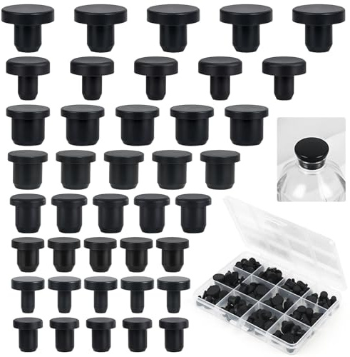 Annickee 100Stk Gummistopfen,8 Größen Gummi Stopfen Schwarz Silikonstopfen | Wiederverwendbar Verschlussstopfen, Weicher Flexibler Stopper für Löcher mit 4-9.5mm Innendurchmesser Flaschen Rohre