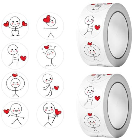 KEQAR 1000 Stk 8 Muster Aufkleber Selbstklebend Herz Strichmännchen Liebe Stickers Kinder Hochzeit Deko Liebesaufkleber für Geschenk Jubiläum Geschenktüten Scrapbook Laptop Notizbuch