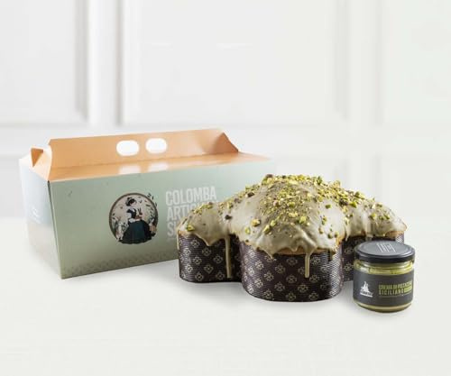 COLOMBA ARTIGIANALE AL PISTACCHIO 1kg - Ricetta Artigianale con Cremosa di Pistacchio DA SPALMARE, ricoperta da UNA COPERTURA DI CIOCCOLATO AL PISTACCHIO E Granella di Pistacchio siciliano