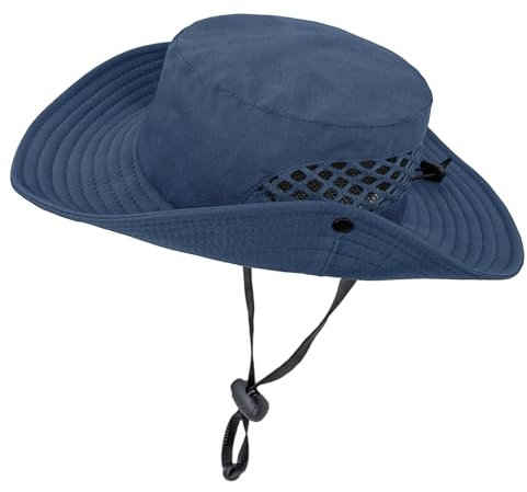 lifwimner Chapeau de Soleil pour Homme, Chapeau de Pêcheur à Large Bord Imperméable, Pliable Boonie Chapeau Respirant pour Randonnée Safari Camping d'extérieur(Bleu Marine)