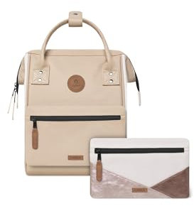 Cabaïa - Adventurer Rucksack Arcachon Mini 10L - Wasserabweisend - Laptopfach bis zu 10,5 Zoll - 2 Vordertaschen - vegan zertifiziert - Rucksack für Reisen und Arbeit, Damen & Herren - Beige