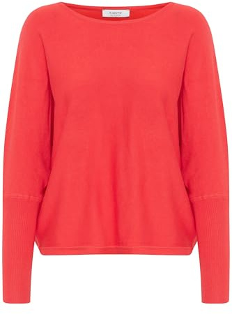 b.young BYMMMORLA Damen Strickpullover Feinstrick Pullover Shirt mit U-Boot-Ausschnitt Loose fit, Größe:S, Farbe:Poinsettia (171654)